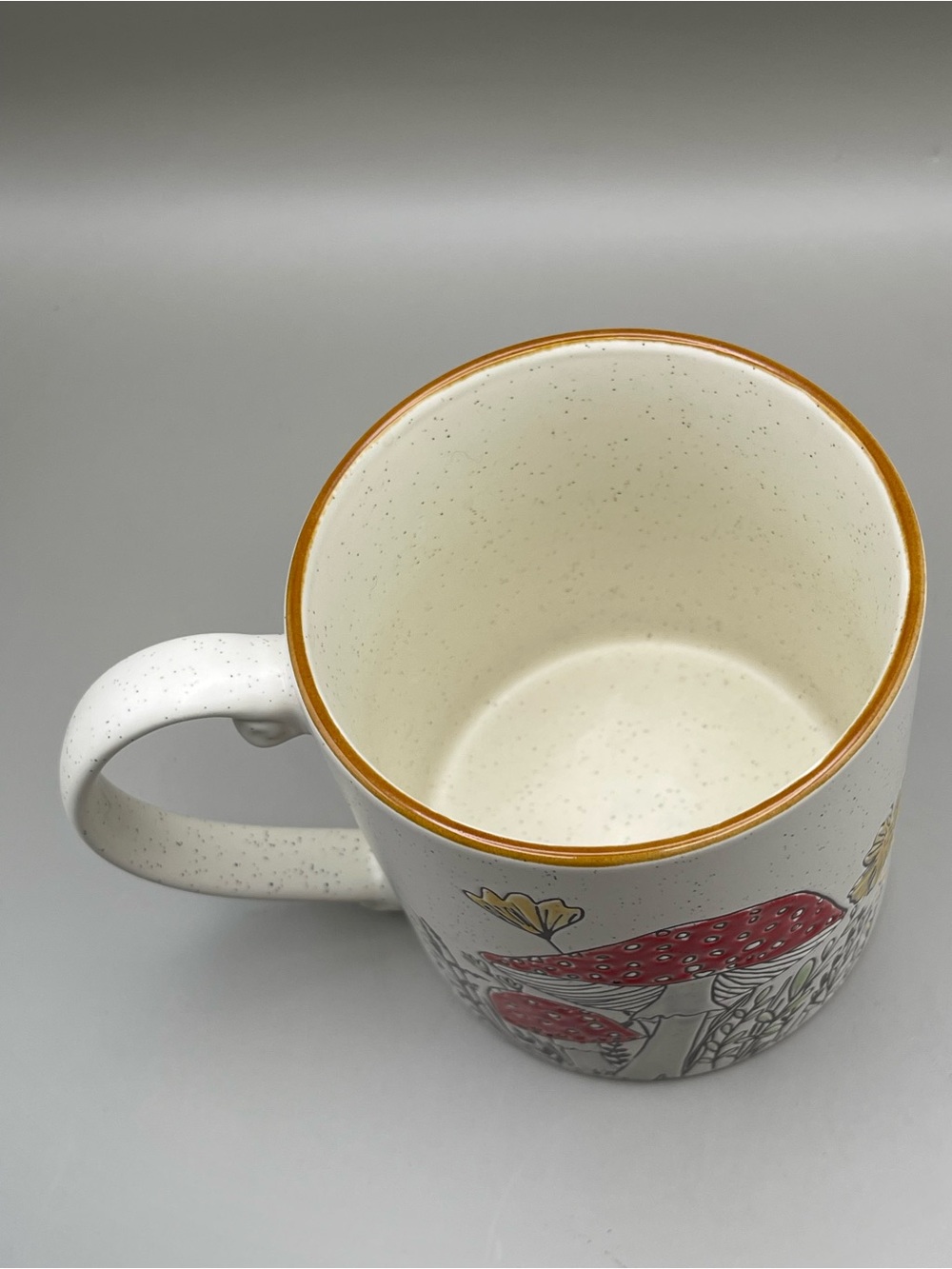 Spectrum Designz Speckled Ceramic Oversized Mug & Saucer Set w/ Red Mushroom Art - Picture 5 of 10